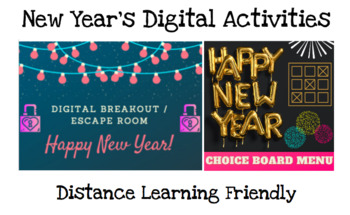 Preview of Distance Learning: Digital New Year's Breakout and Choice Board Menu Project