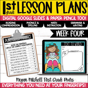 Preview of First Grade Lesson Plans Digital & Paper Pencil Week 4 Google Slides