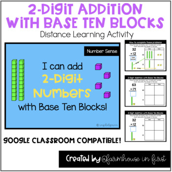 Preview of Distance Learning Double-Digit Addition with Base Ten Blocks 