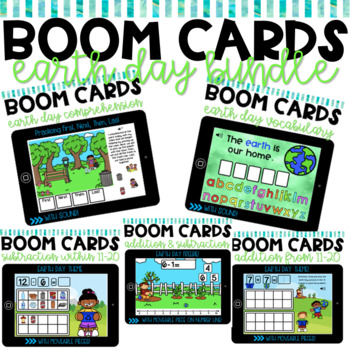 Preview of Distance Learning | Earth Day BOOM Cards | ELA & MATH BUNDLE