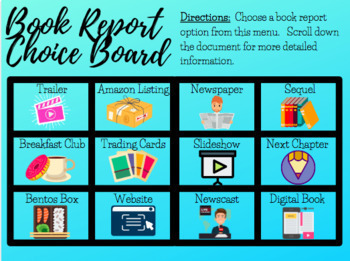 Preview of Distance Learning: Editable Digital Book Report Choice Board Menu