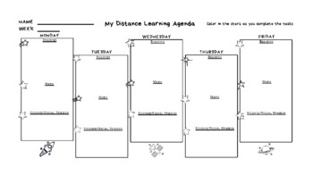 Preview of Distance Learning Elementary Weekly Agenda with Space Solar System Stars Theme