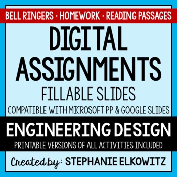 Preview of Engineering Design Digital Assignments | Distance Learning & Digital Classrooms