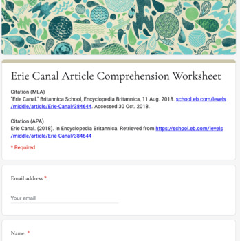 Preview of Distance Learning: Erie Canal Article (Level 1) Comp. Wks.