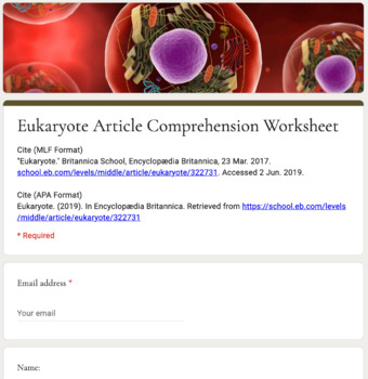 Preview of Distance Learning: Eukaryote Article (Level 2) Comp. Wks.