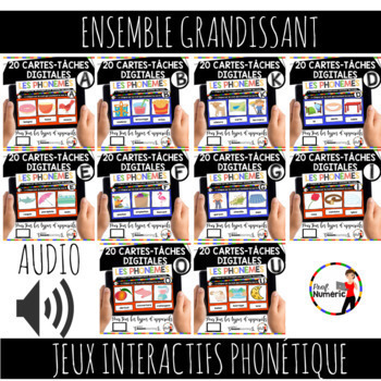Preview of Distance Learning FRENCH PHONICS BOOM CARDS - Cartes-Taches Digitales (BUNDLE)