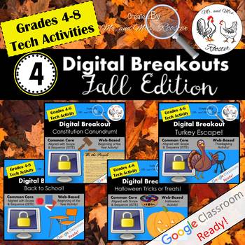 Preview of Distance Learning Fall Digital Breakout BUNDLE | 4 Fall Digital Breakouts