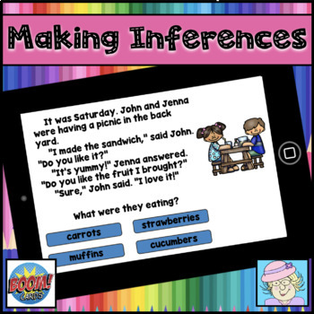 Preview of Making Inferences First Grade Second Grade Task Cards Digital Boom Cards™