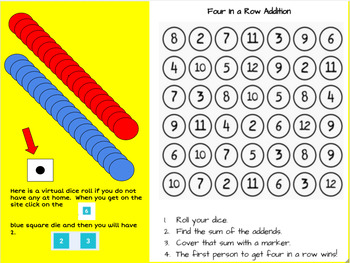 Preview of Distance Learning Four In A Row Addition and Subtraction