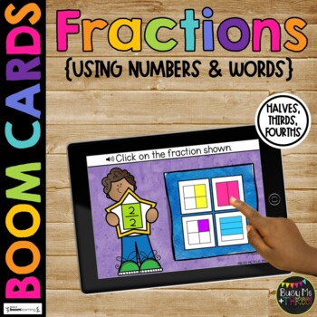 Preview of Fraction BOOM CARDS™ Game for 1st and 2nd Grade Math Center