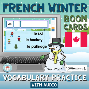 Preview of French Winter Vocabulary Activity with Audio French Digital Boom Cards | l'hiver