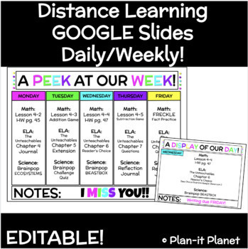 Preview of Distance Learning GOOGLE Morning Slides! Editable! Daily/Weekly!