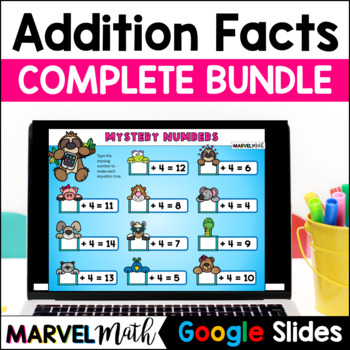 Preview of Addition Math Facts Practice to 20 Bundle - Digital Math Station - Google Slides