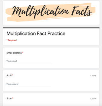 Preview of Distance Learning Google Form - Multiplication - Progress Monitoring/Practice