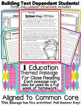 Preview of 1st Day of School "Jitters" Fiction Close Reading Literature & Activities