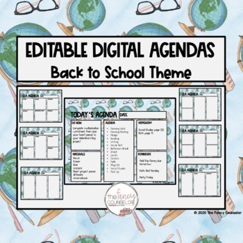 Preview of Distance Learning Google Slides™ Editable Daily Agendas Back to School Globe