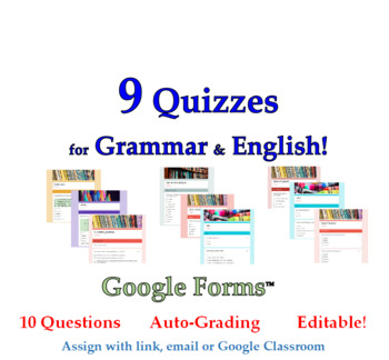 Preview of Grammar + English Quiz BUNDLE: 9 Google Forms™ Quizzes (Distance Learning)