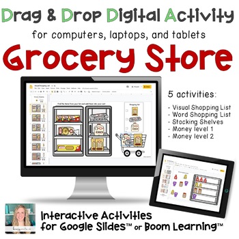 Preview of Grocery Store Digital Activities on Boom Cards and Google Slides for Special Ed