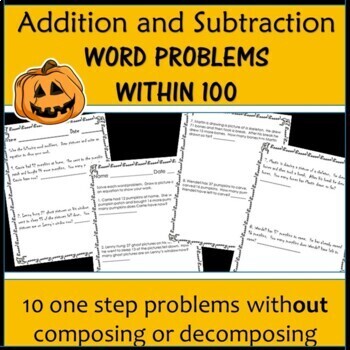Preview of Distance Learning Halloween Math Word Problems Addition and Subtraction to 100