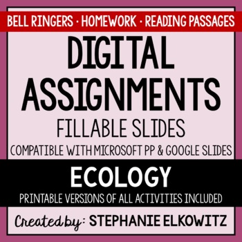 Preview of Ecology & Ecosystems Digital Assignments | Distance Learning Digital Classrooms