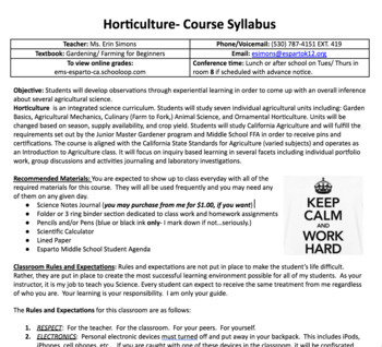 Preview of Distance Learning: Horticulture Syllabus