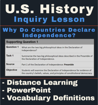 Preview of Distance Learning: Inquiry Lesson - The Declaration of Independence | US History