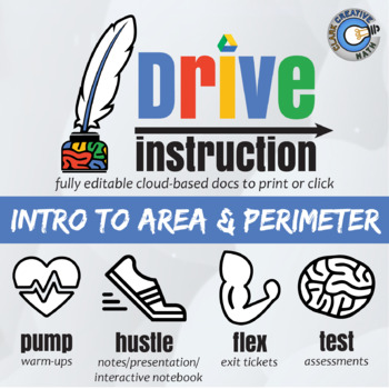 Preview of Intro to Area & Perimeter - EDITABLE Notes / INB / Tests+++ Drive Math
