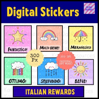 Preview of Distance Learning Italian Digital Stickers for Seesaw or Google Apps - Rainbow