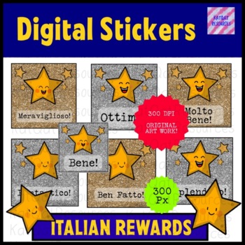 Preview of Distance Learning Italian Digital Stickers for Seesaw Glitter Star 0090