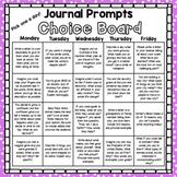 Distance Learning! Journal Prompts Choice Board (Grades 2-5)