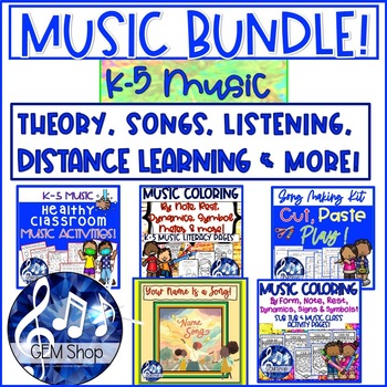 Preview of MUSIC Activities Worksheets BUNDLE Theory Songs Coloring Listening Composing K-5