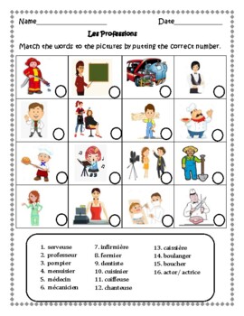 Preview of Les Professions (French Jobs) 11 Worksheets for Distance Learning