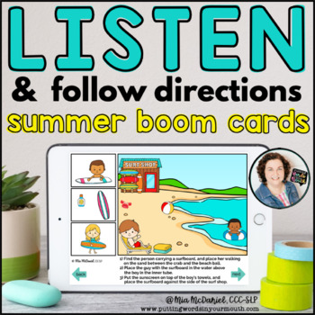 Preview of Listen and Follow Directions - Summer BOOM CARDS™