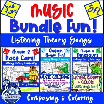 Preview of MUSIC Activities SEL BUNDLE Cars Dinosaurs Oceans Coloring Theory Worksheets