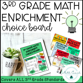 Preview of 3rd Grade Math Enrichment Project Choice Board Bundle | 3rd Grade Math Projects