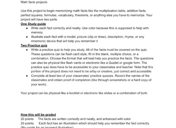 Preview of Distance Learning Math Facts Projects 