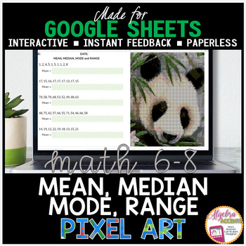 Preview of Google Sheets Digital Pixel Art Math Finding the Mean Median Mode Range