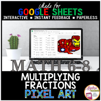 Preview of Google Sheets Digital Resource Pixel Art Math Multiplying Fractions