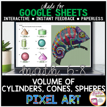 Preview of Google Sheets Digital Pixel Art Math Volume of Cylinders, Cones and Spheres