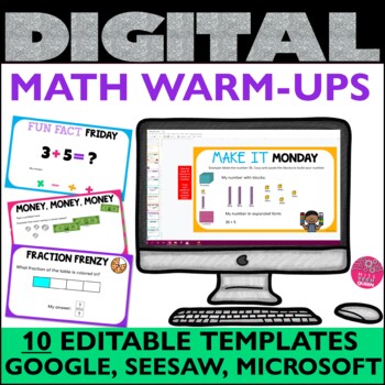 Preview of Digital Daily Math Warm Ups Seesaw Google Activities Editable Word Problems