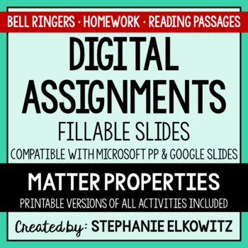 Preview of Matter Properties Digital Assignments | Distance Learning & Digital Classrooms
