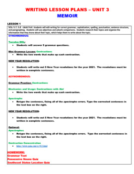 Preview of Distance Learning Memoir Writing Lesson Plans *Editable*