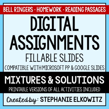 Preview of Mixtures & Solutions Digital Assignments | Distance Learning Digital Classrooms