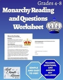 Distance Learning: Monarchy Reading and Questions Worksheet