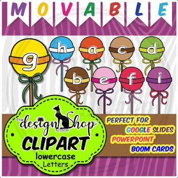 Preview of Distance Learning Movable Clip-art Alphabet Letters- Lowercase (Lollipop Theme)