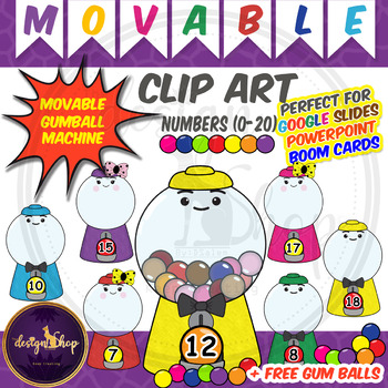 Preview of Distance Learning Movable Clip-art Gumball Machine- Bubble Gum (Numbers 0- 20)