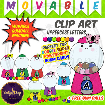 Preview of Distance Learning Movable Clip-art Gumball Machine- Bubble Gum Uppercase Letters