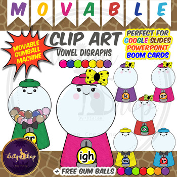Preview of Distance Learning Movable Clip art Gumball Machine Vowel Digraphs
