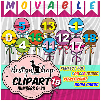 Preview of Distance Learning Movable Clip-art Numbers 0- 20 (Lollipop Theme)