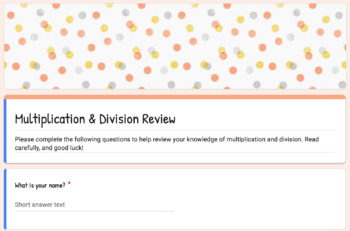 Preview of Distance Learning - Multiplication & Division Review (Google Form)